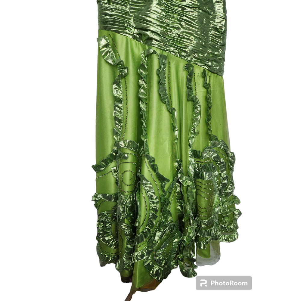 Apple Green Lame Mesh Embellished Evening Cocktail Gown Maxi Dress M - Picture 4 of 7